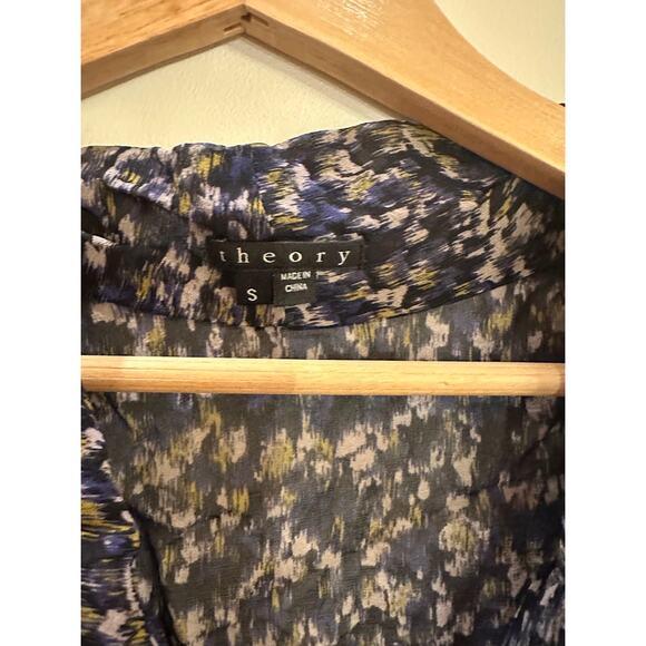 THEORY Silk Multicolor Sheer Blue Black Sleeveless Cowl Neck Top Small - Picture 2 of 6